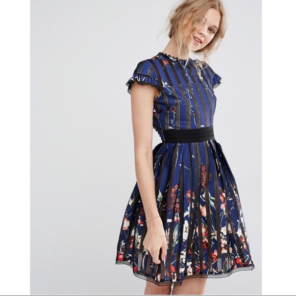 foxiedox Dresses & Skirts - NWT Foxiedox Lace-Trim Open Back Flare Dress Large